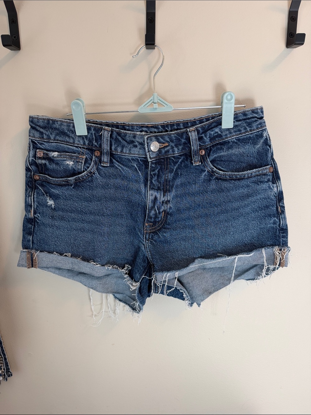 American Eagle Outfitters Dark Blue Distressed Denim Cutoff Shorts